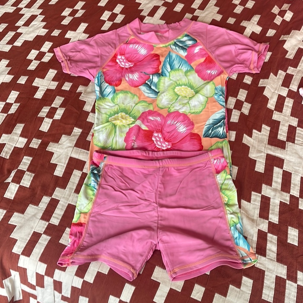 Girls short sleeve shirt and shorts swimsuit